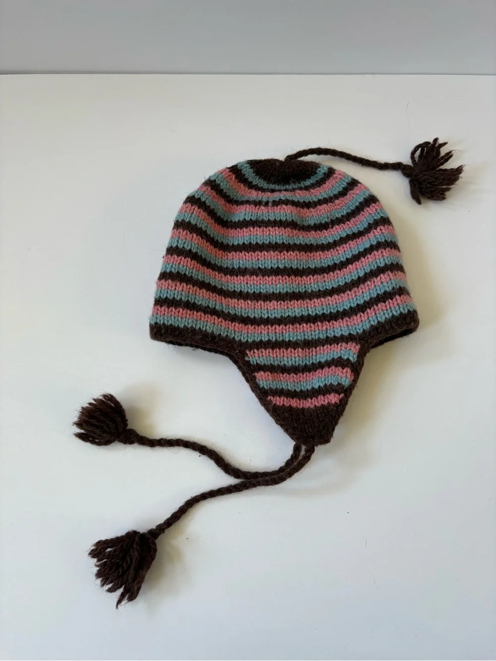 Loreto 100% Alpaca Wool Brown Pink Snow Beanie Hat Knit Earflap Earmuff Warm